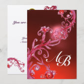 Invitation BAIES MAGIQUES, MONOGRAMME rouge rubis métallisé o (Devant / Derrière)