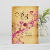Invitation BAIES MAGIQUES  MONOGRAMME  Rouge Rubis Parchemin (Debout devant)