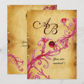 Invitation BAIES MAGIQUES  MONOGRAMME  Rouge Rubis Parchemin (Devant / Derrière)