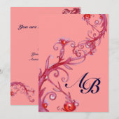 Invitation BAIES MAGIQUES, MONOGRAMME rouge violet (Devant / Derrière)