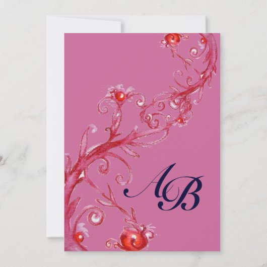 Invitation BAIES MAGIQUES,MONOGRAMME rouge violet (Devant)