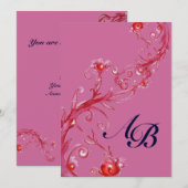Invitation BAIES MAGIQUES,MONOGRAMME rouge violet (Devant / Derrière)