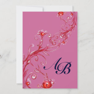 Invitation BAIES MAGIQUES,MONOGRAMME rouge violet
