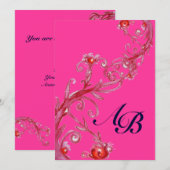 Invitation BAIES MAGIQUES, MONOGRAMME rouge violet (Devant / Derrière)