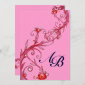 Invitation BAIES MAGIQUES,MONOGRAMME rouge violet (Devant / Derrière)