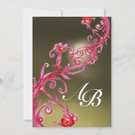 Invitation BAIES MAGIQUES MONOGRAMME rouge violet gris blanc (Devant)