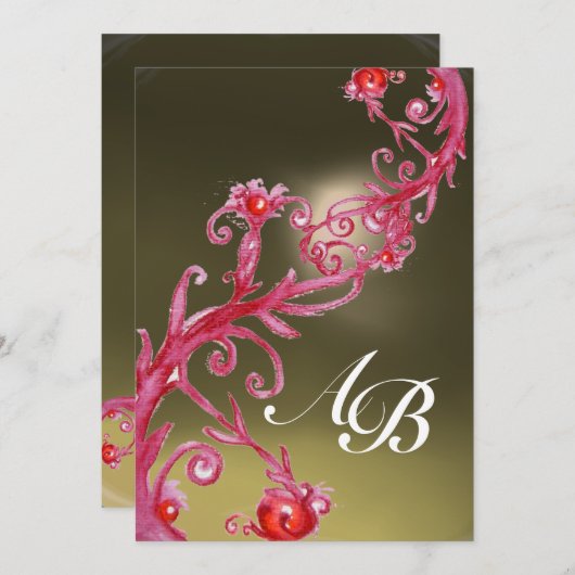 Invitation BAIES MAGIQUES MONOGRAMME rouge violet gris blanc (Devant / Derrière)