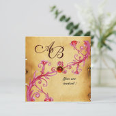 Invitation BAIES MAGIQUES MONOGRAMME Rubis Rouge Parchemin (Debout devant)