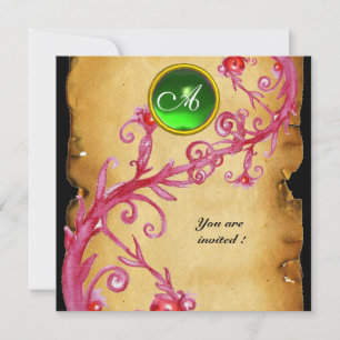 Invitation BAIES MAGIQUES  MONOGRAMME,  vert