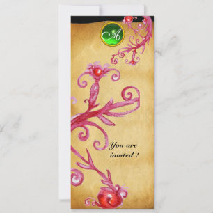 Invitation BAIES MAGIQUES  MONOGRAMME,  vert