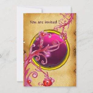 Invitation BAIES MAGIQUES PARCHEMIN GEMME rouge rubis