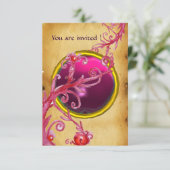 Invitation BAIES MAGIQUES PARCHEMIN GEMME rouge rubis (Debout devant)