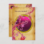 Invitation BAIES MAGIQUES PARCHEMIN GEMME rouge rubis (Devant / Derrière)