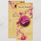 Invitation BAIES MAGIQUES PARCHEMIN GEMME rouge rubis (Devant / Derrière)