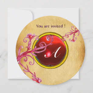 Invitation BAIES MAGIQUES PARCHEMIN GEMME rubis rouge