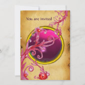 Invitation BAIES MAGIQUES PARCHEMIN GEMME rubis rouge (Devant)