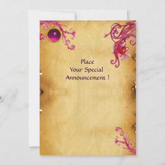 Invitation BAIES MAGIQUES PARCHEMIN GEMME rubis rouge (Dos)