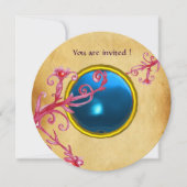 Invitation BAIES MAGIQUES PARCHEMIN GEMME saphir bleu (Devant)