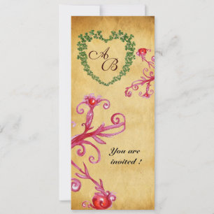 Invitation BAIES MAGIQUES SHAMROCK MONOGRAMME CŒUR parchemin
