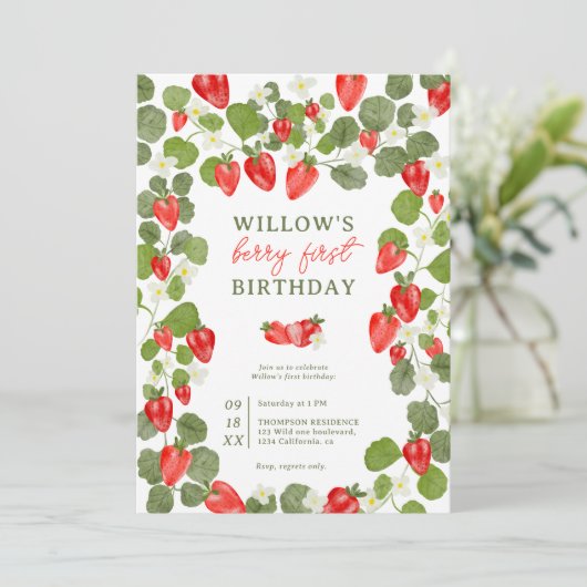 Invitation Baies mignonnes fraises fleuries fraises rouges 1e (Debout devant)