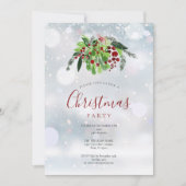 Invitation Baies Rouges de Noël Flocons de Neige Fête de Fins (Devant)