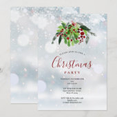 Invitation Baies rouges de Noël Flocons de neige Fête de vaca (Devant / Derrière)