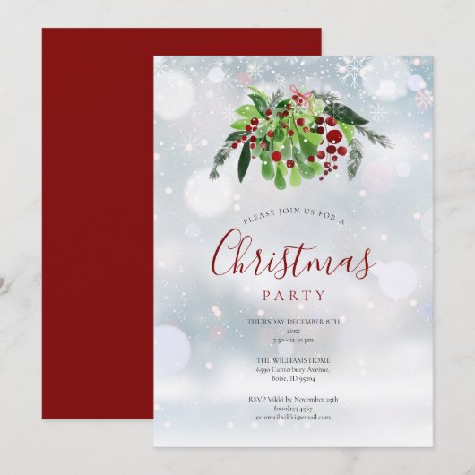 Invitation Baies rouges de Noël Flocons de neige Fête de vaca (Devant / Derrière)