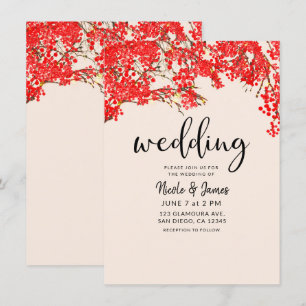 Invitation Baies Rouges Rustiques Branches d'Arbre Fruitier M