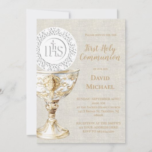 Invitation baige texture background First Holy Communion (Devant)