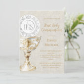 Invitation baige texture background First Holy Communion (Debout devant)