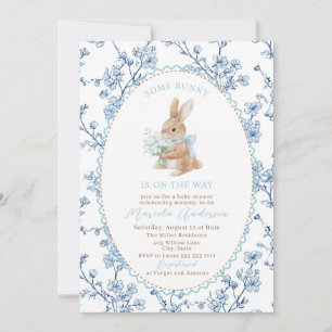 Invitation Baignade bébé élégante aquarelle lapin bleu noeud