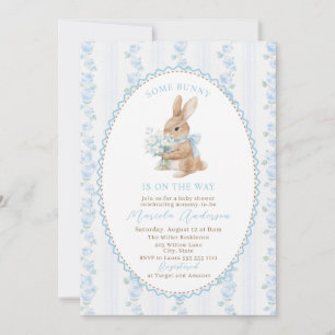 Invitation Baignade bébé élégante aquarelle lapin bleu ruban