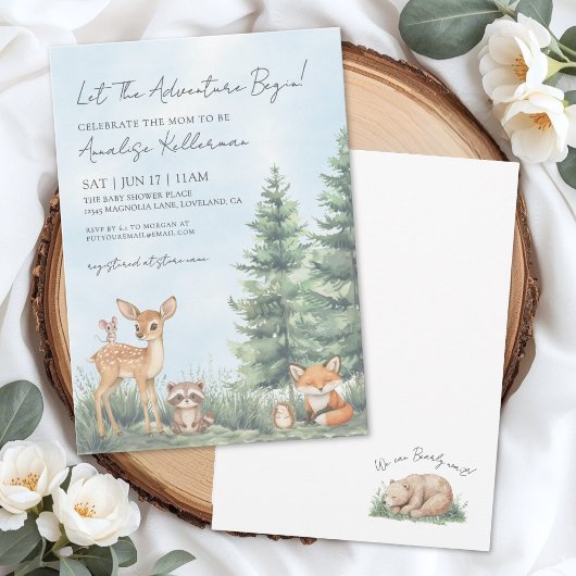 Invitation Baignade d'animaux de forêt à l'aquarelle pour béb