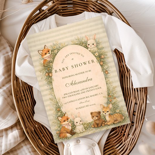 Invitation Baignade de Bébé Animaux de la Forêt de Contes de