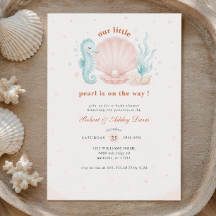 Invitation Baignade de bébé coquillage perle rose