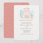 Invitation Baignade de bébé coquillage perle rose (Devant / Derrière)