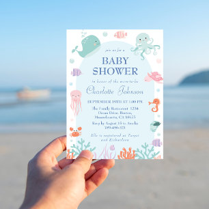 Invitation Baignade de créatures marines bleues ludiques pour