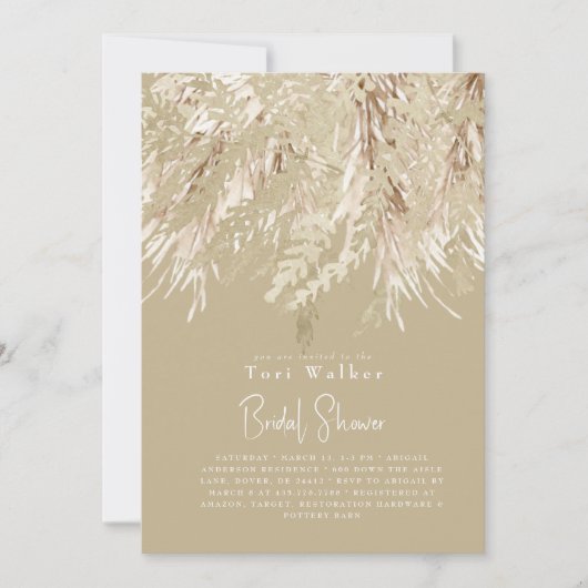 Invitation Baigne Bohème Pampas Mariage Moderne (Devant)