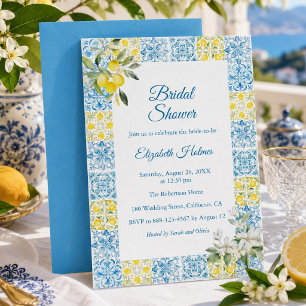 Invitation Baigne de mariage au citron en carreau bleu médite