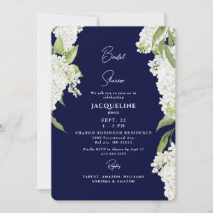 Invitation Baigne de mariage aux Hortensias Blancs et Navy