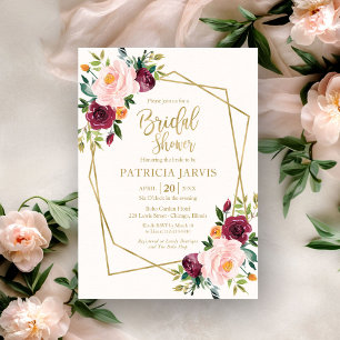 Invitation Baigne de mariage floral géométrique bordeaux