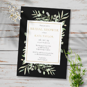 Invitation Baigne de verdure aquarelle or noir pour une baby