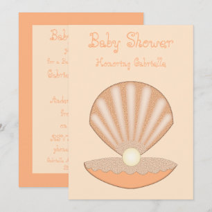 Invitation Baignée de bébé au thème de coquille d'huître et p