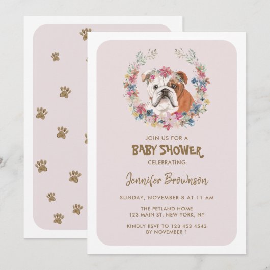 Invitation Baignée de bébé Bulldog (Devant / Derrière)