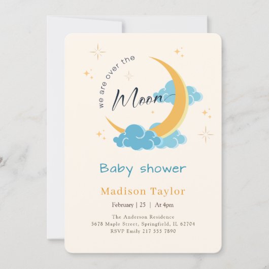 Invitation Baignée de bébé Ciel Lunaire et Étoiles (Devant)