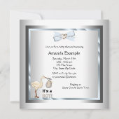 Invitation Baignée de bébé garçon Silver Blue Stork (Dos)