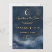 Invitation Baignée de bébé Lune & Etoiles Or Navy (Devant)
