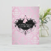 Invitation Baignée de bébé princesse élégante argent rose noi (Debout devant)
