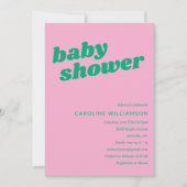 Invitation Baignée de bébé rose vert tendance mignonne modern (Devant)