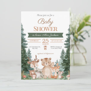 Invitation Baigneuse Bébé Fête Bohème Végétal Forêt Animaux